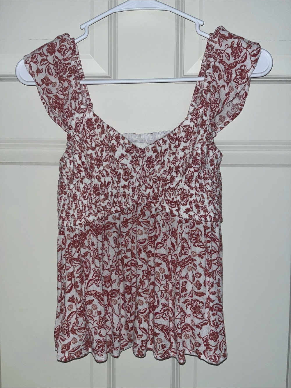 Hollister White Pendulum Tank with Rust Floral Print